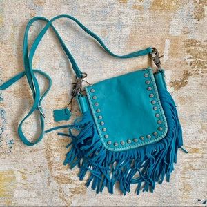 Blue Leather Tassel Montana West Crossbody